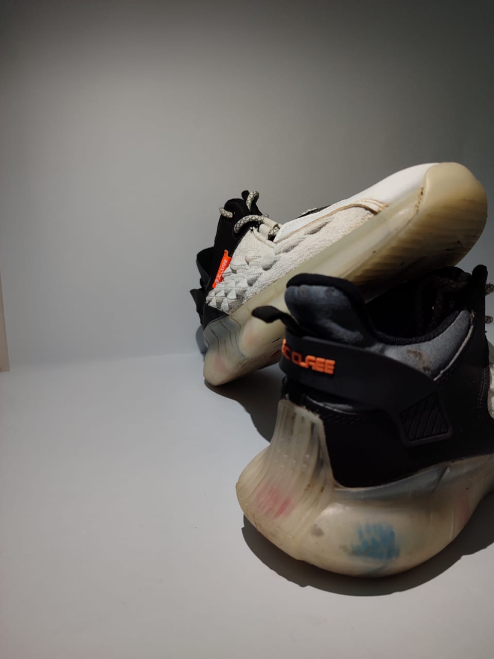 FlyCore “Dragon Skin” – White/Black with Transparent Sole | Futuristic Street Kicks (Thrifted)