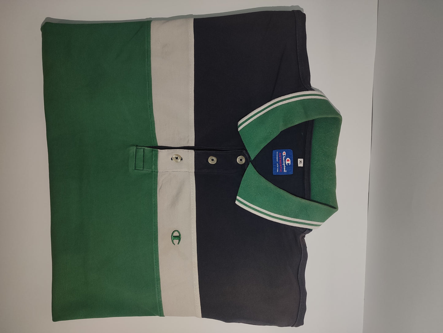 Original Champion Polo Shirt – Green, Black & White Color Block Style