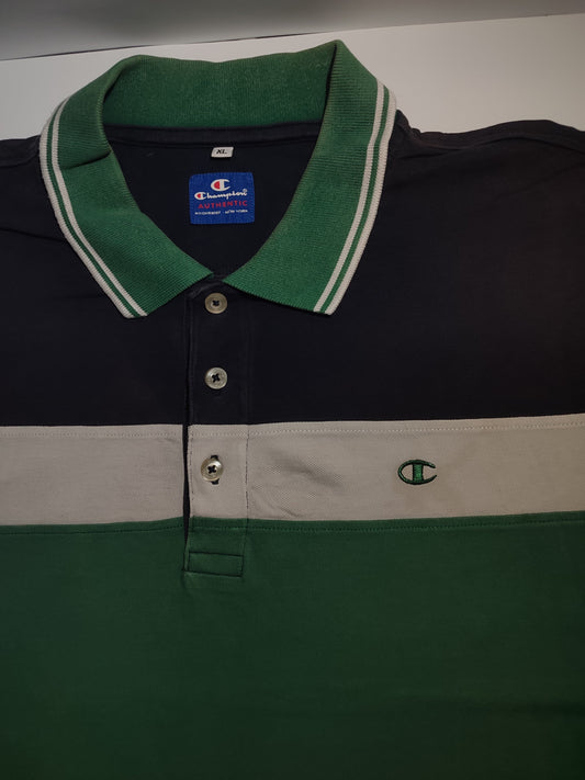Original Champion Polo Shirt – Green, Black & White Color Block Style