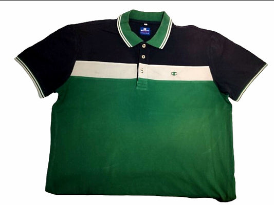 Original Champion Polo Shirt – Green, Black & White Color Block Style
