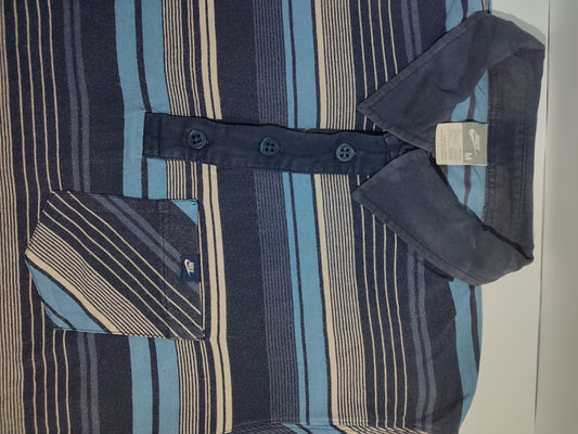 Vintage Nike Striped Polo Shirt – Navy, Blue & Beige with Pocket Logo