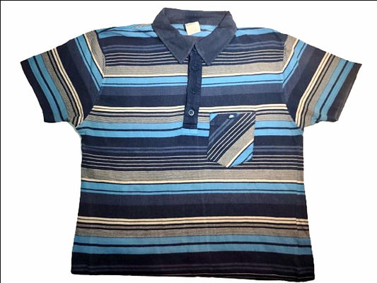 Vintage Nike Striped Polo Shirt – Navy, Blue & Beige with Pocket Logo