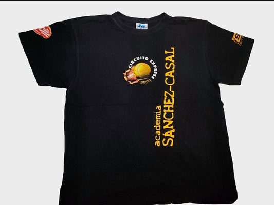 Academia Sanchez-Casal Tennis Graphic Tee – Black with Bold Yellow Print
